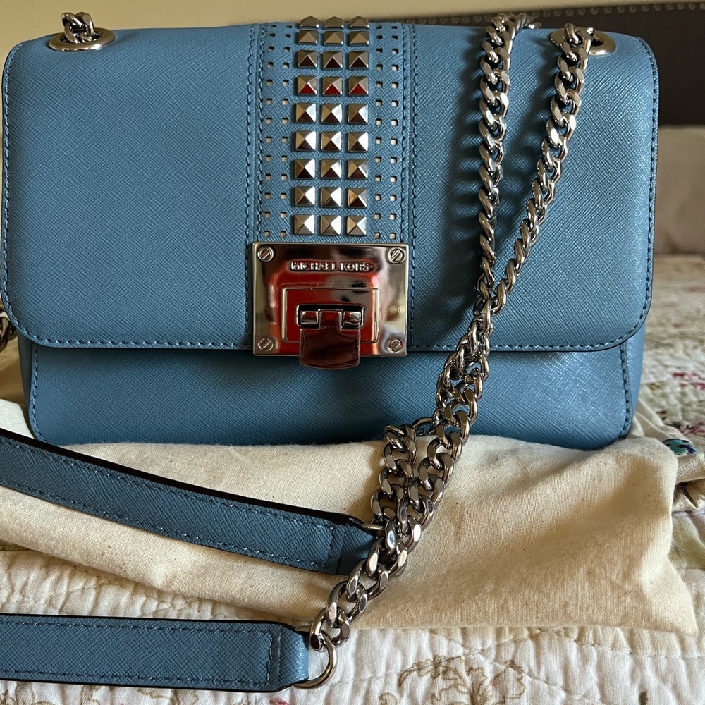 Michael Kors Tina Stud Medium Shoulder Flap Leather Bag